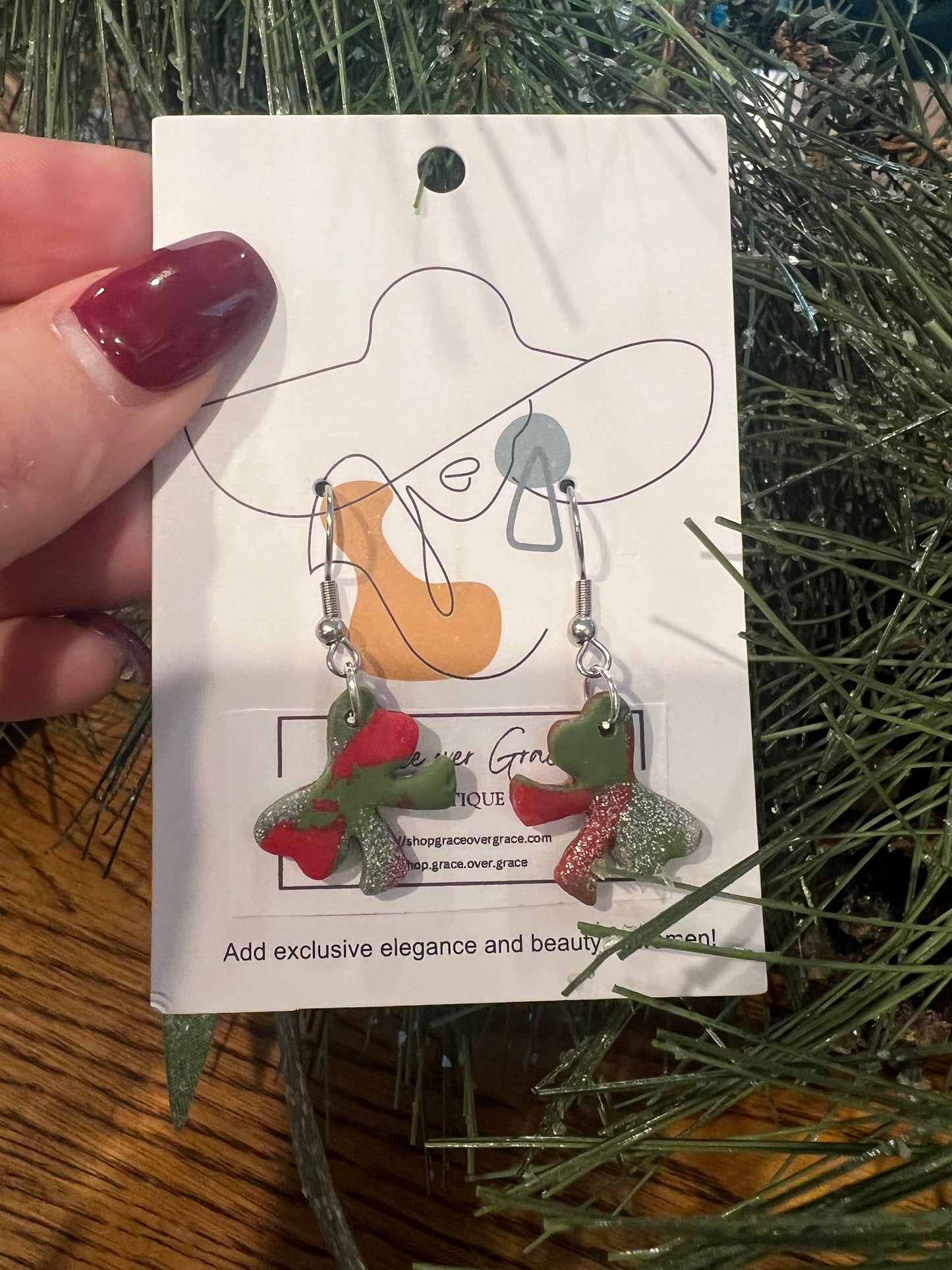 Christmas bow dangle earrings