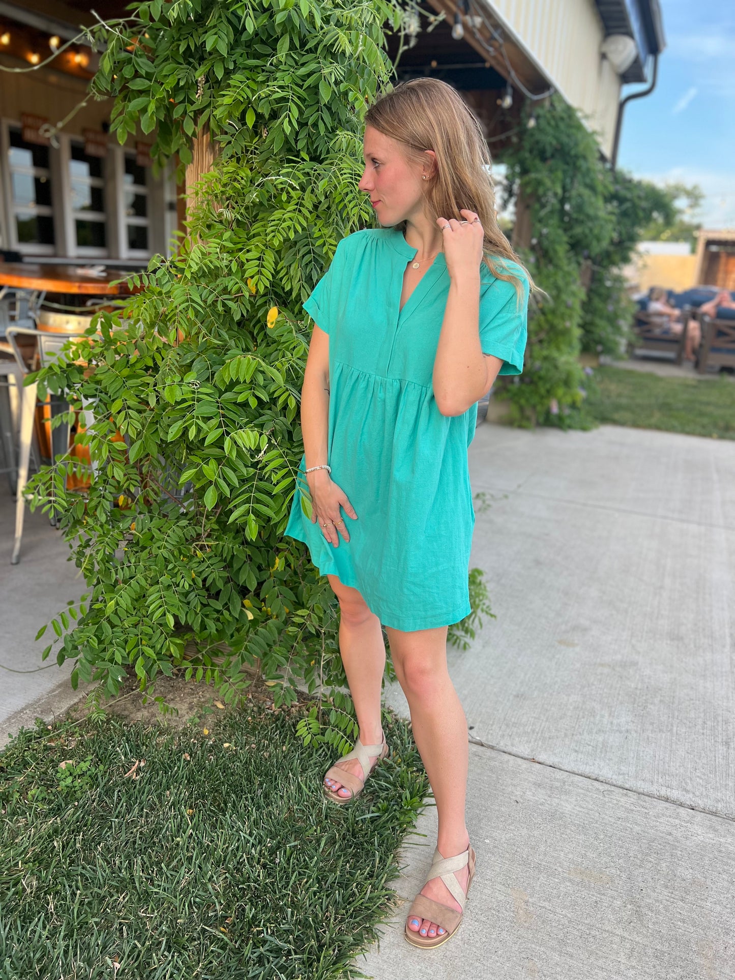 Across the Sea Jade v-neck Dress