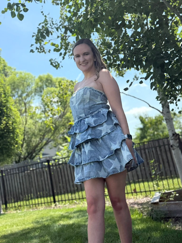 Strapless Vintage Star Denim Dress