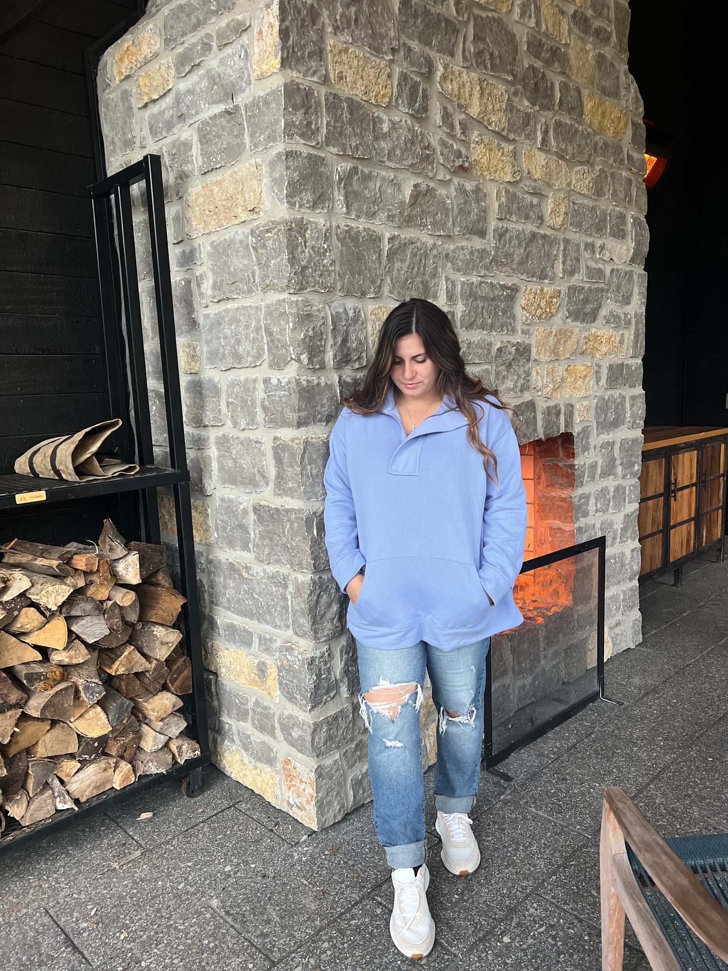 Sky blue button up sweatshirt