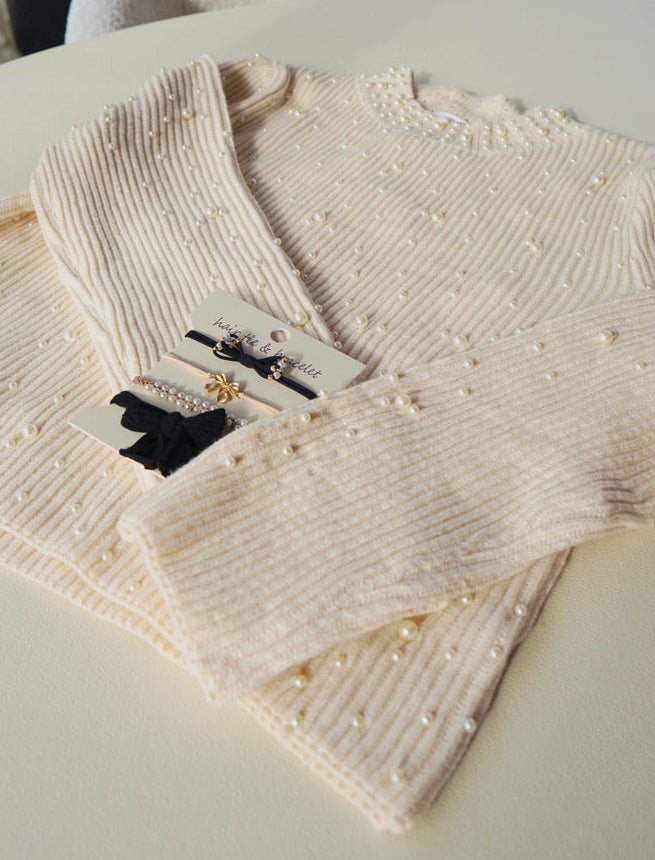 Blessed in Ivory and Pearls Sweater