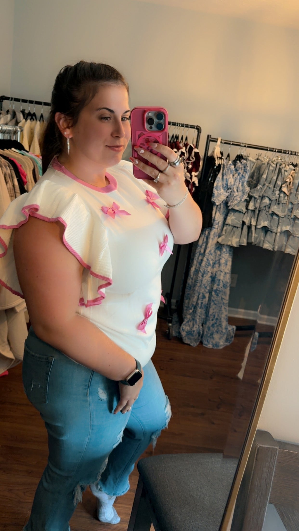 Bow Patch Ruffle Sleeve Top