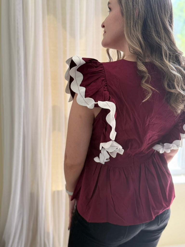 Maroon Scallop Top