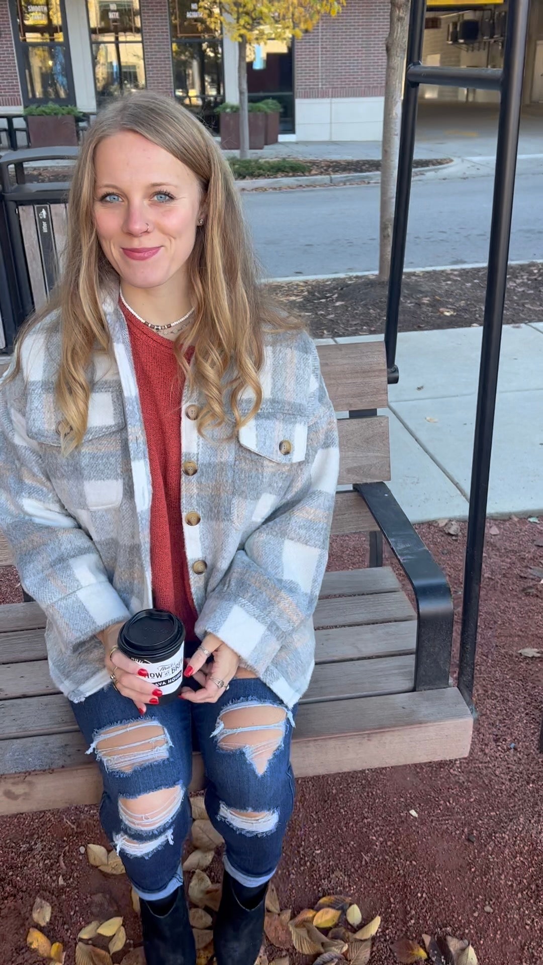 Warm my heart brushed grey plaid jacket