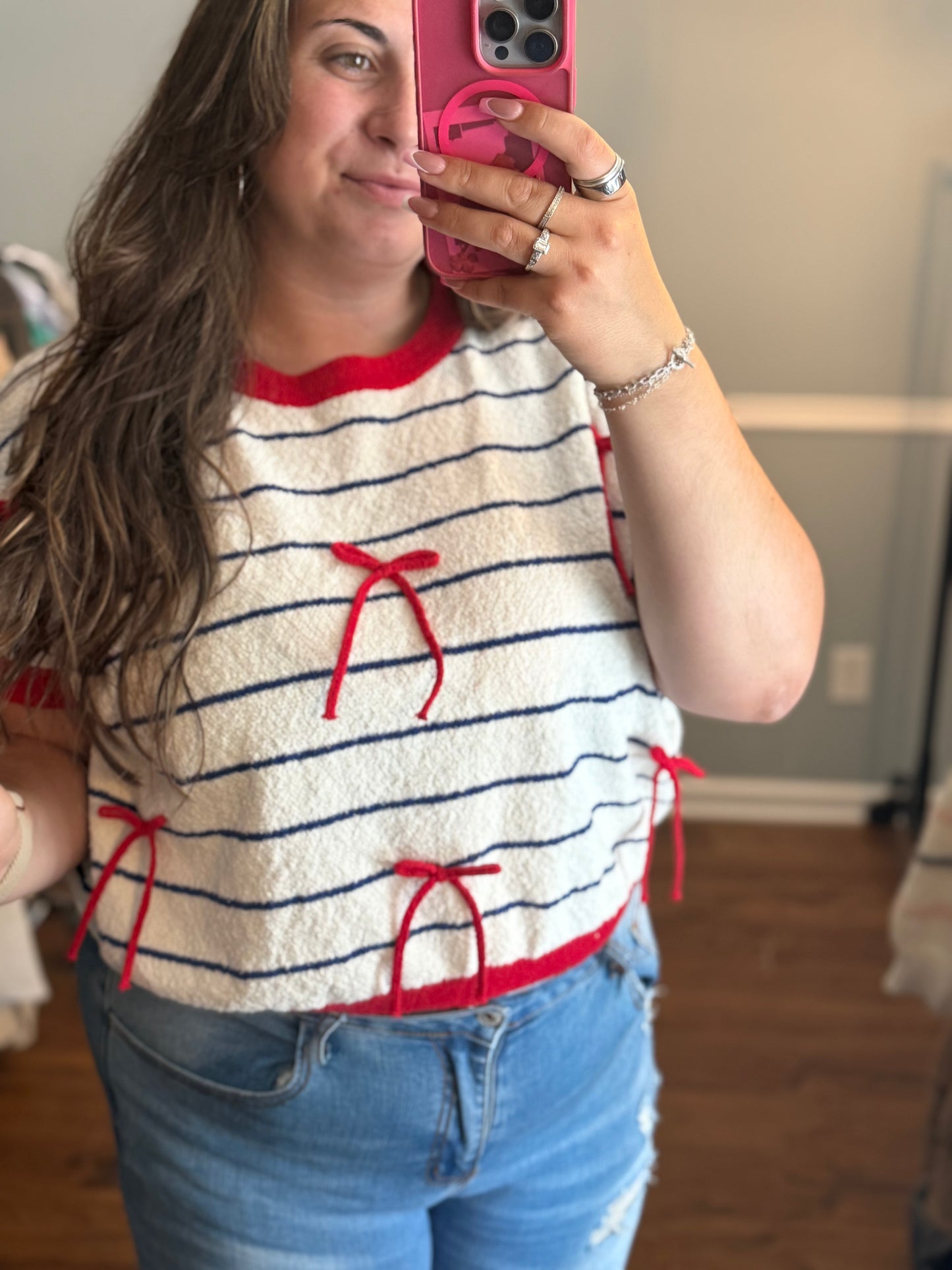 Bow striped sweater top