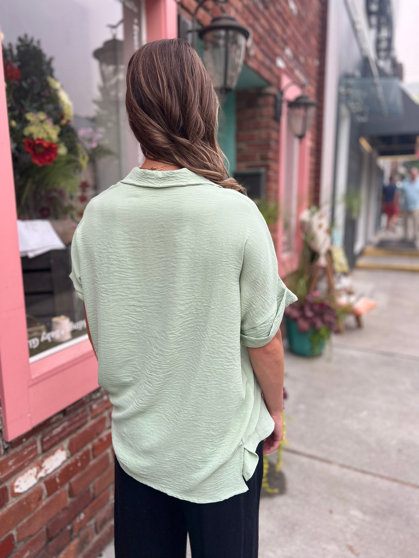 Sage air flow button down blouse