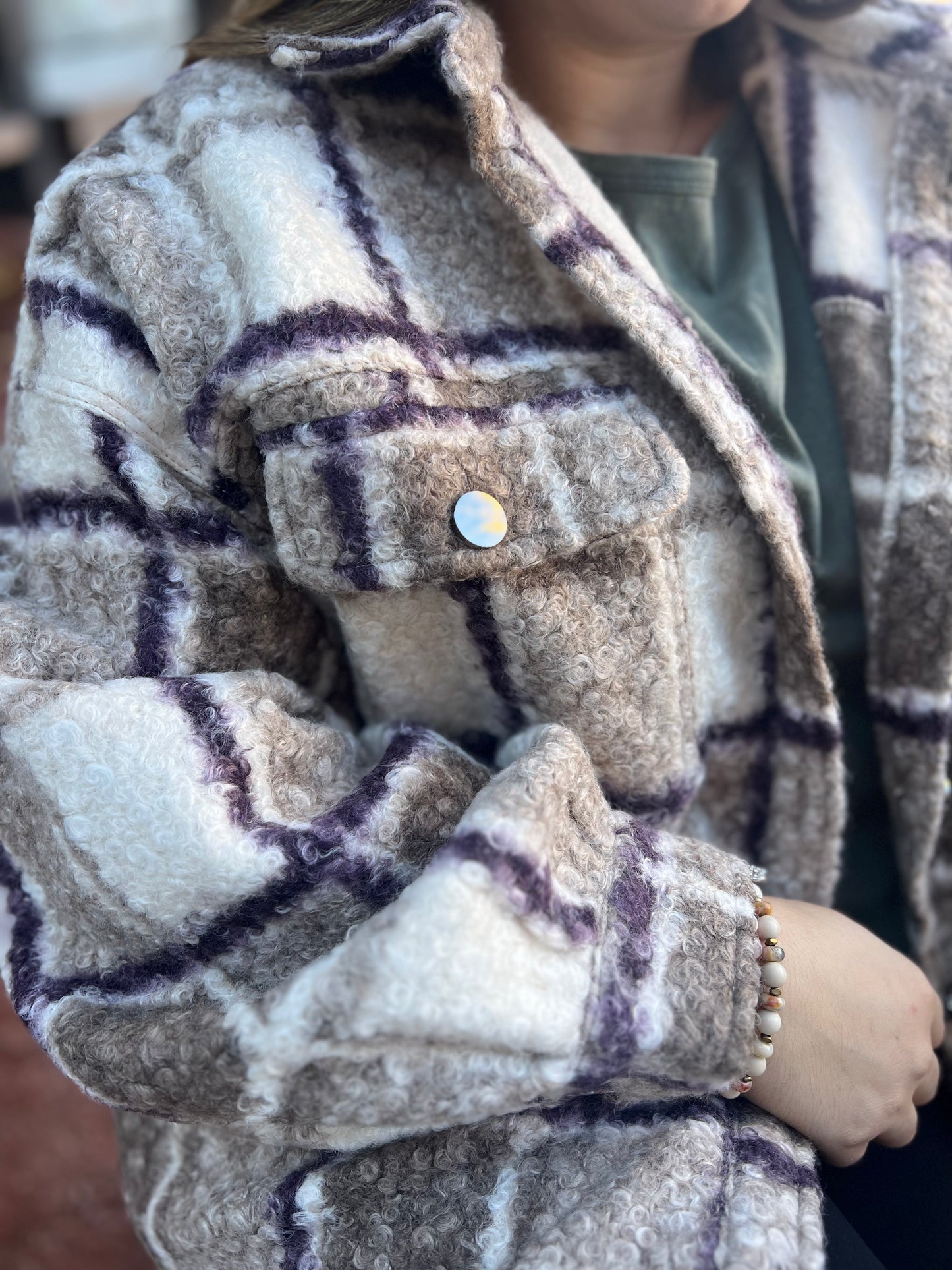 Have it all faux taupe sherpa coat