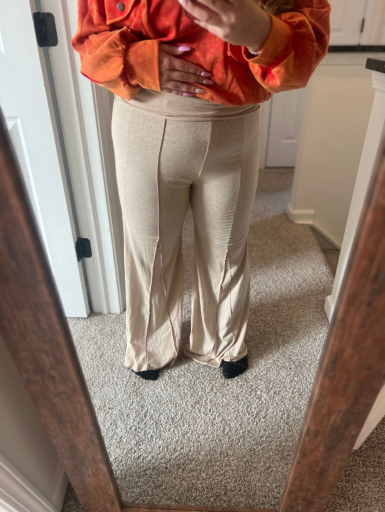 Fold Over Waist Exposed Seaming Flare Pants