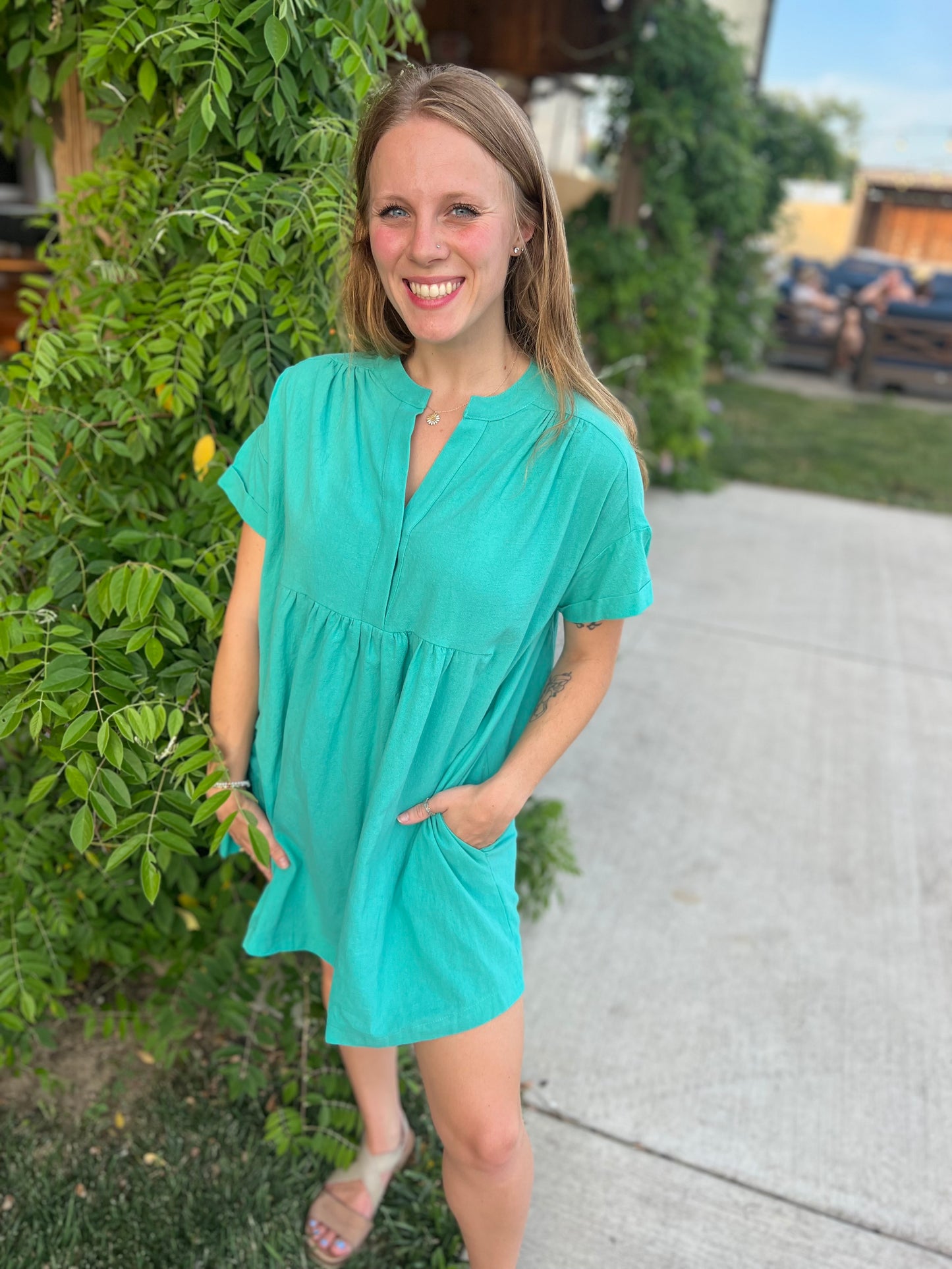 Across the Sea Jade v-neck Dress