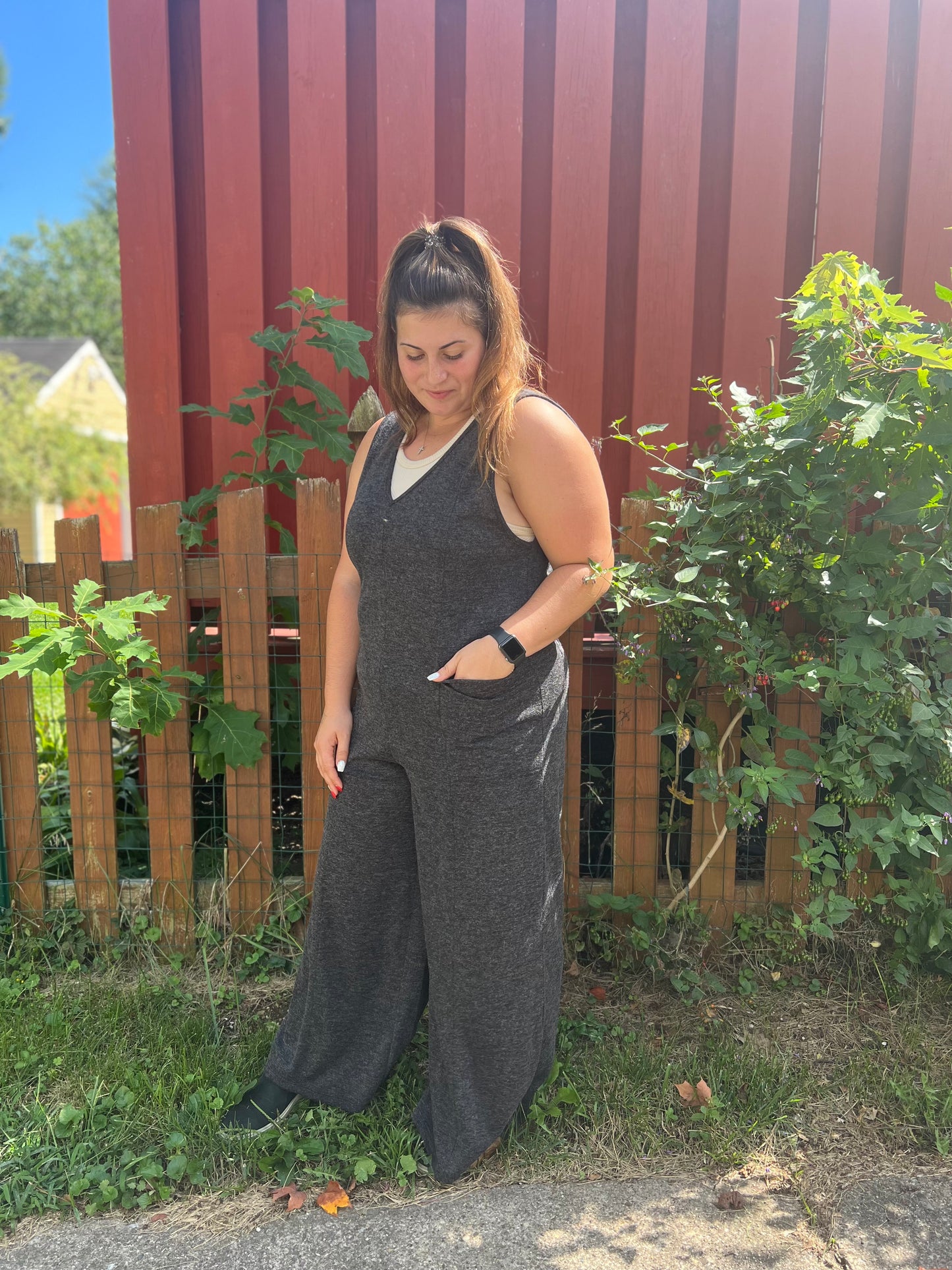 Cozy Grey Pocket Jumpsuit