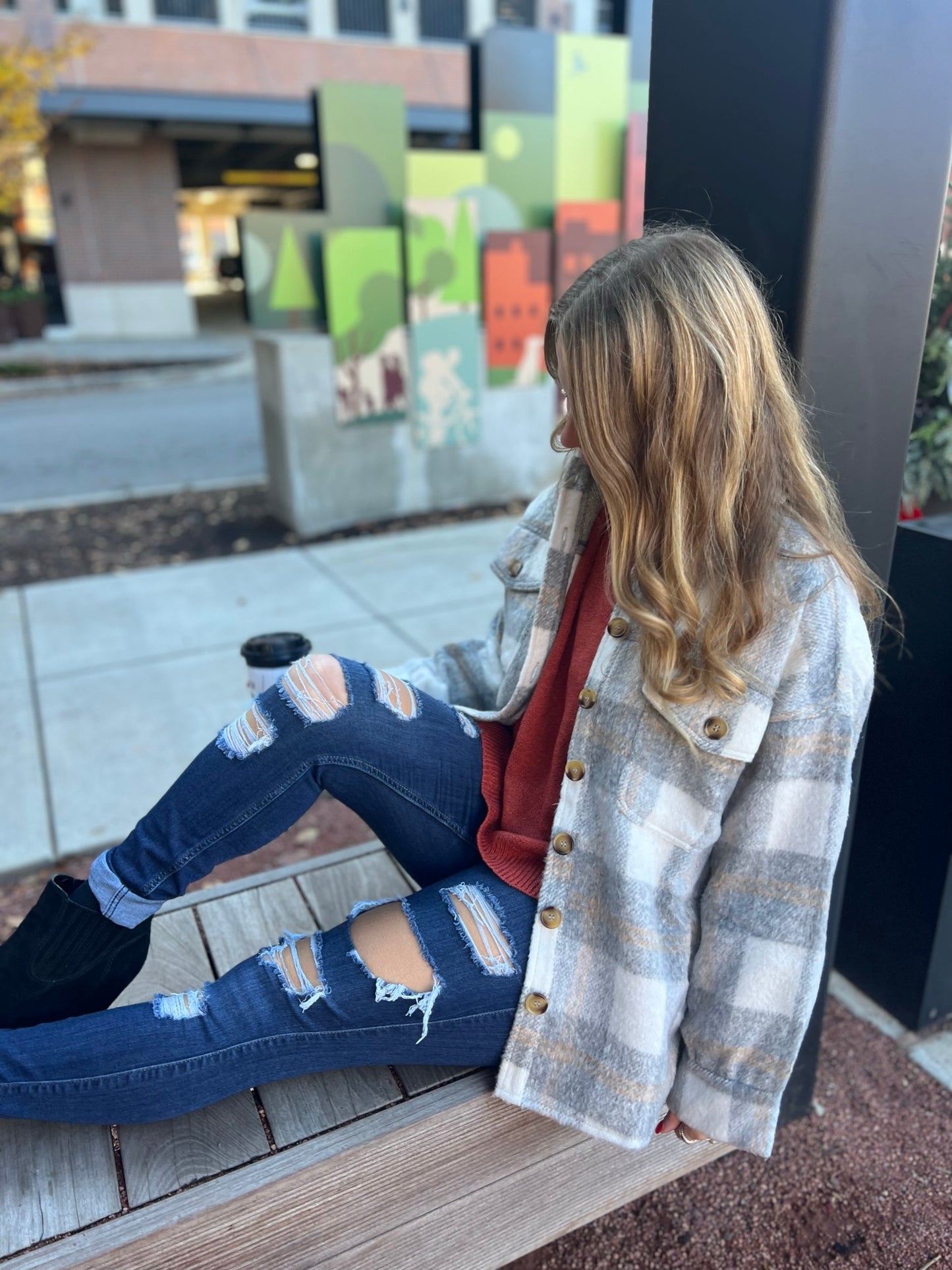 Warm my heart brushed grey plaid jacket