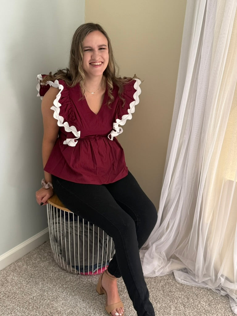 Maroon Scallop Top