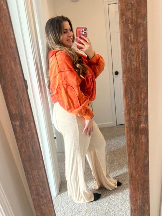 Fold Over Waist Exposed Seaming Flare Pants