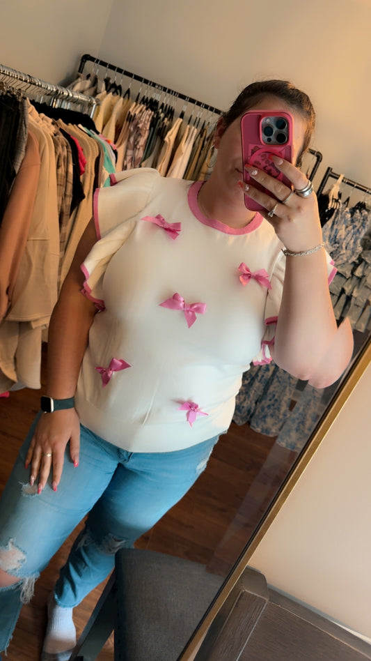 Bow Patch Ruffle Sleeve Top