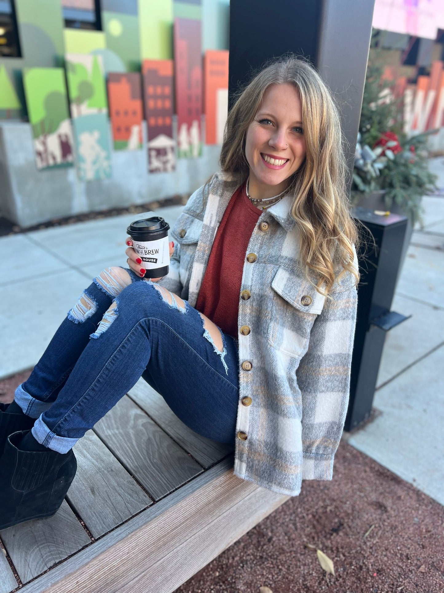 Warm my heart brushed grey plaid jacket