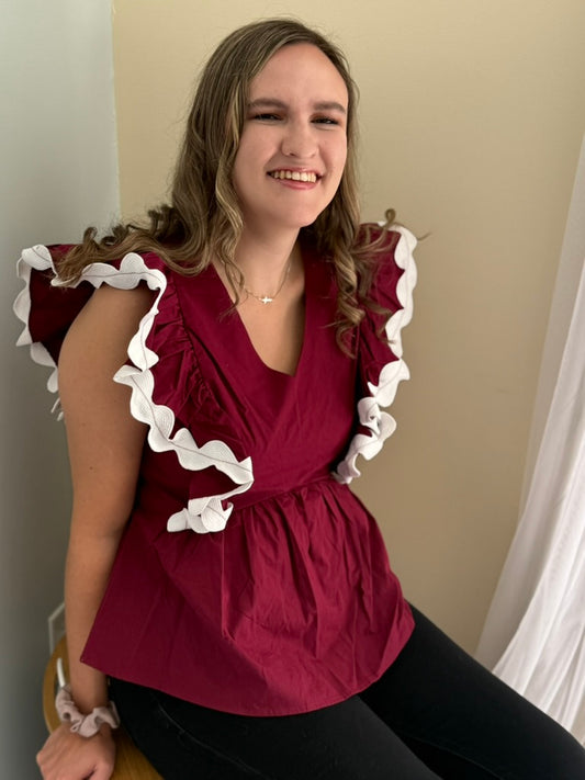 Maroon Scallop Top