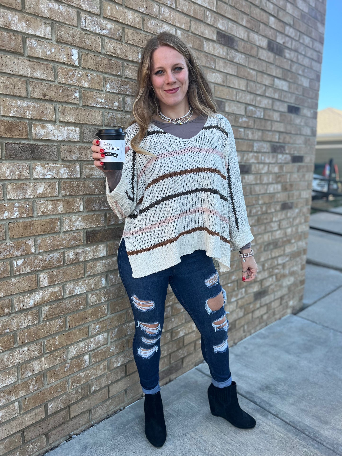 Eyes on you multi color stripe sweater