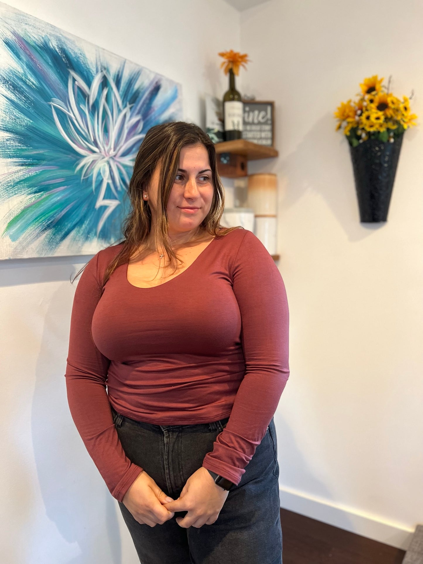 Fall in love maroon long sleeve top