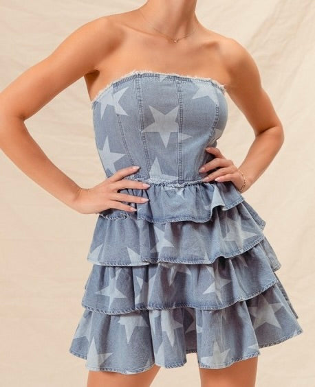 Strapless Vintage Star Denim Dress