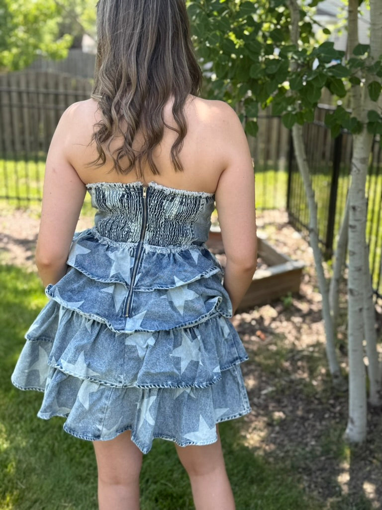 Strapless Vintage Star Denim Dress