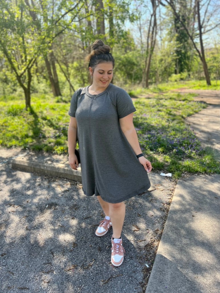 Detailed Charcoal tshirt dress with pockets