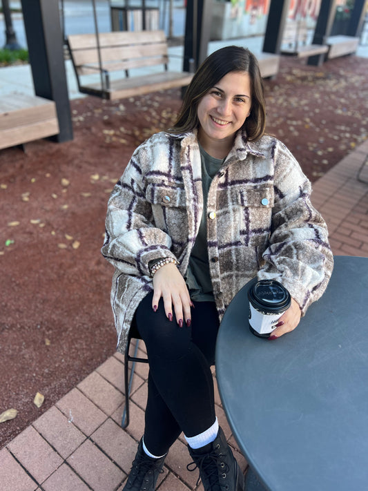 Have it all faux taupe sherpa coat