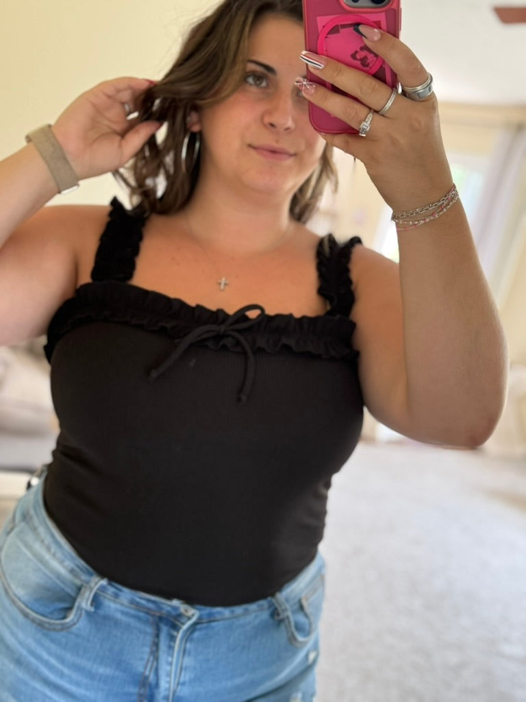 Ruffle Trim Ribbed Tank