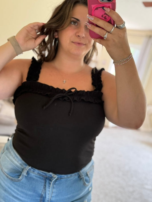 Ruffle Trim Ribbed Tank