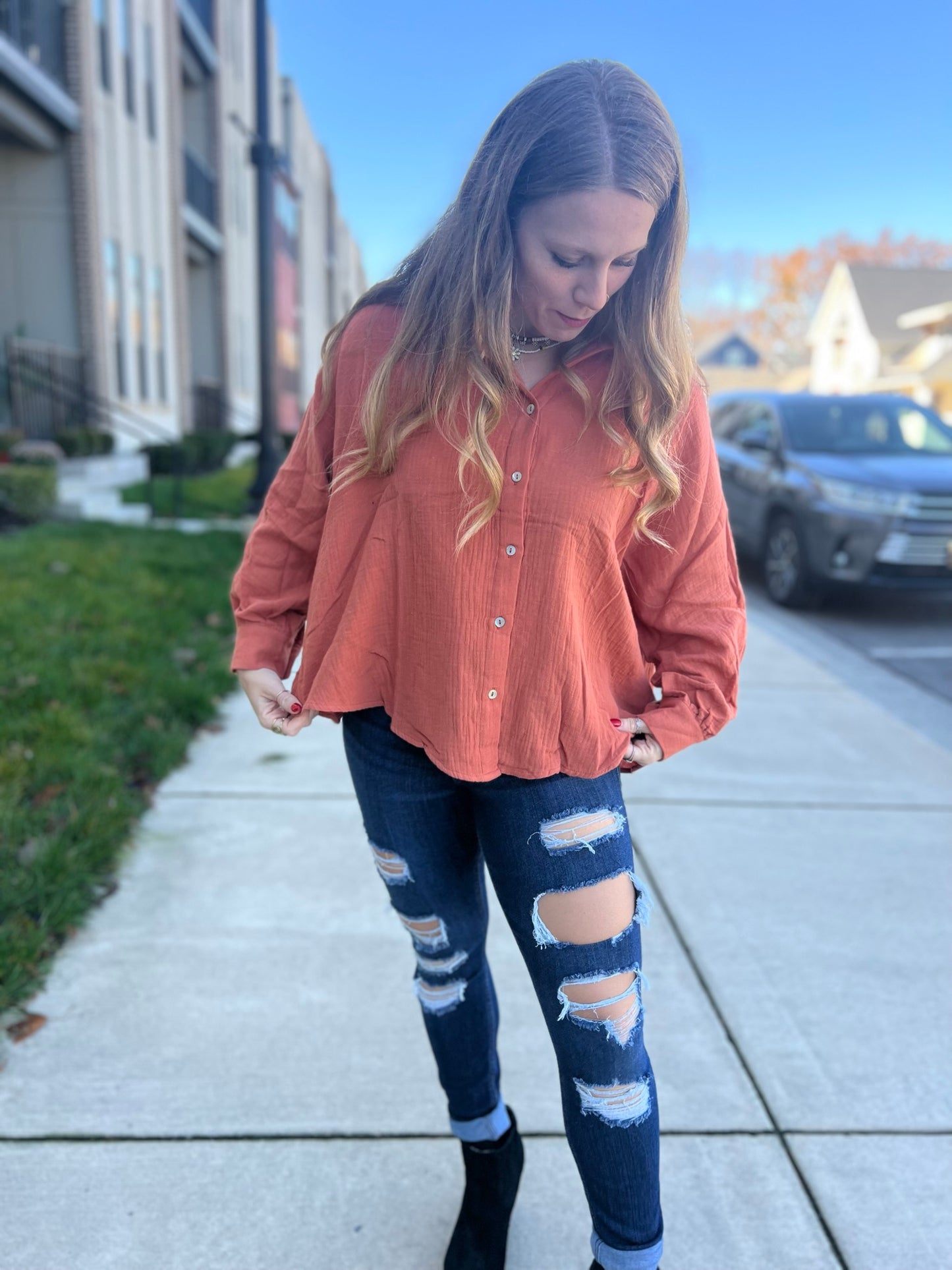 Enchanting Touch rust long sleeve top