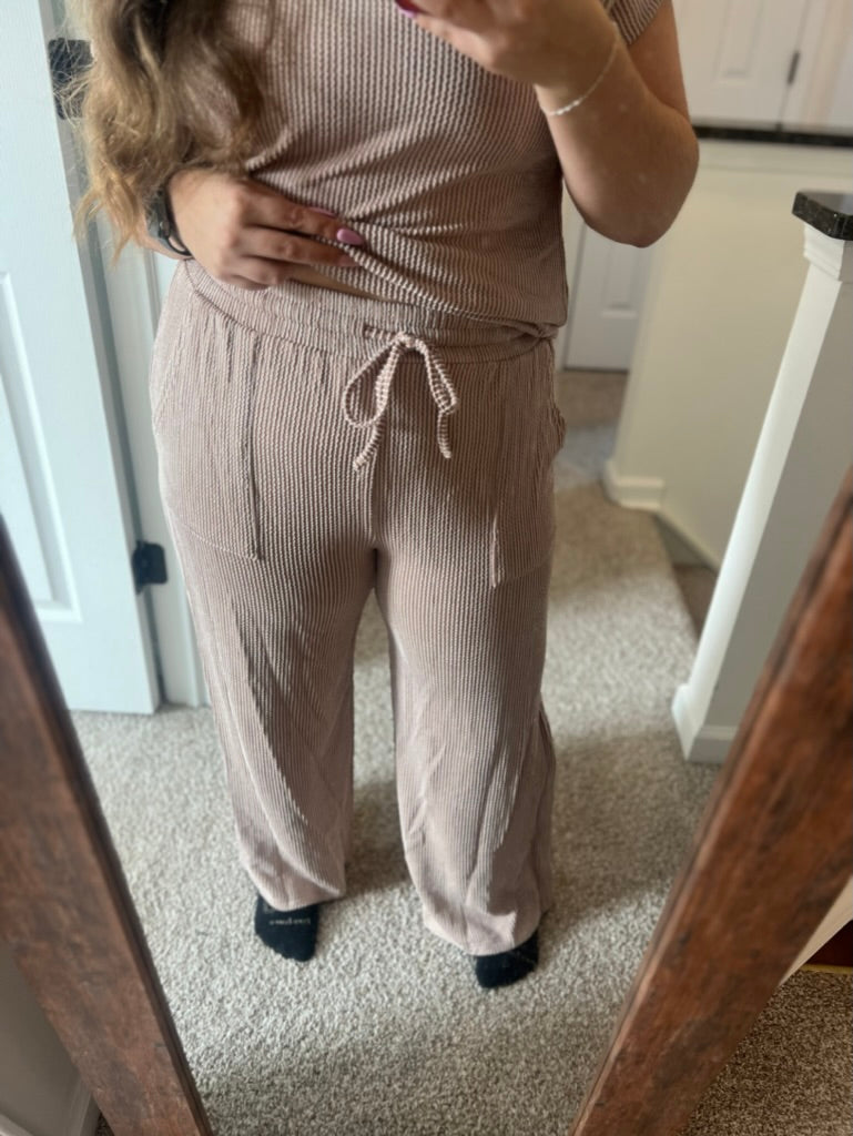 Ribbed Round Neck Top and Pants Set