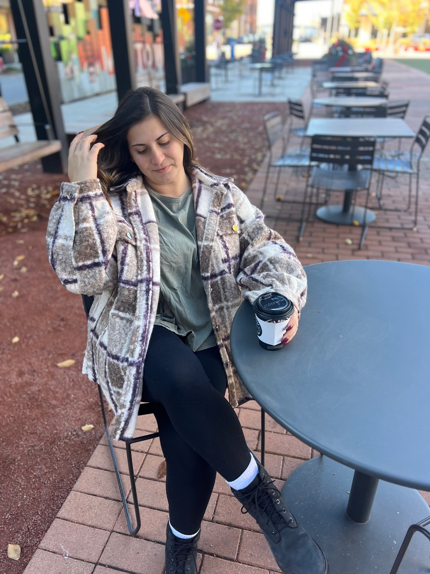 Have it all faux taupe sherpa coat