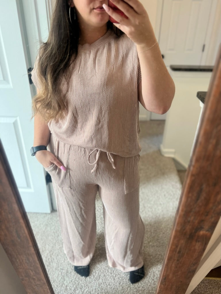Ribbed Round Neck Top and Pants Set