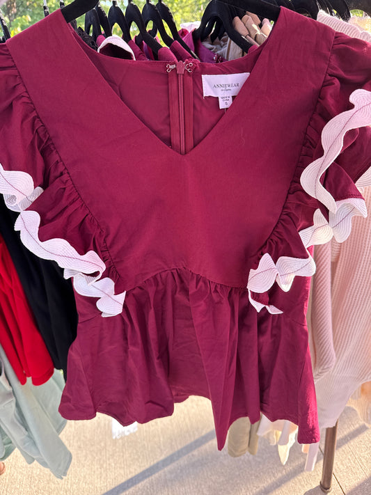 Maroon Scallop Top