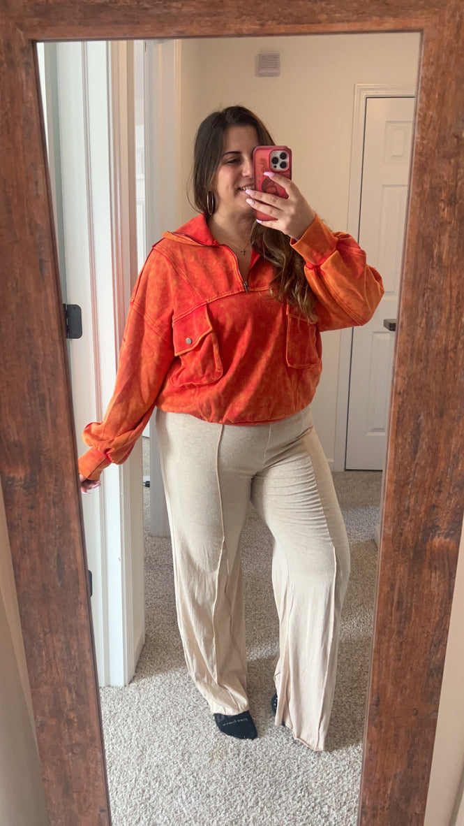 Fold Over Waist Exposed Seaming Flare Pants