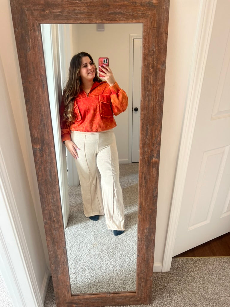 Fold Over Waist Exposed Seaming Flare Pants