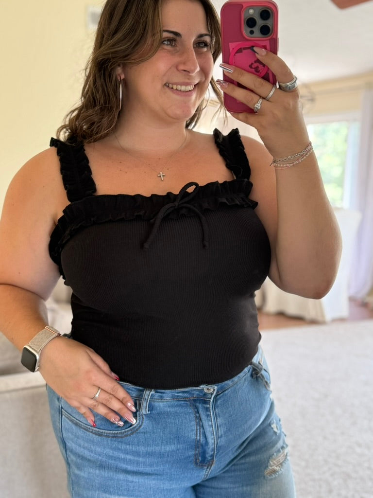 Ruffle Trim Ribbed Tank