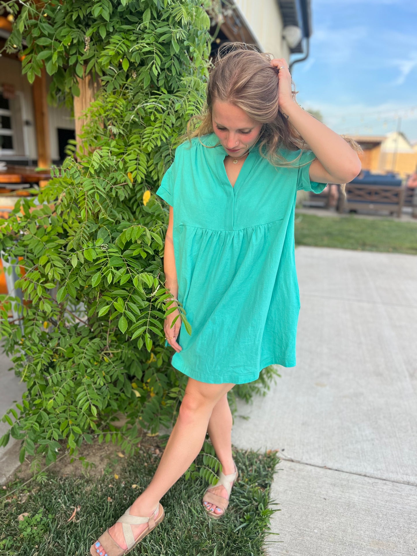 Across the Sea Jade v-neck Dress