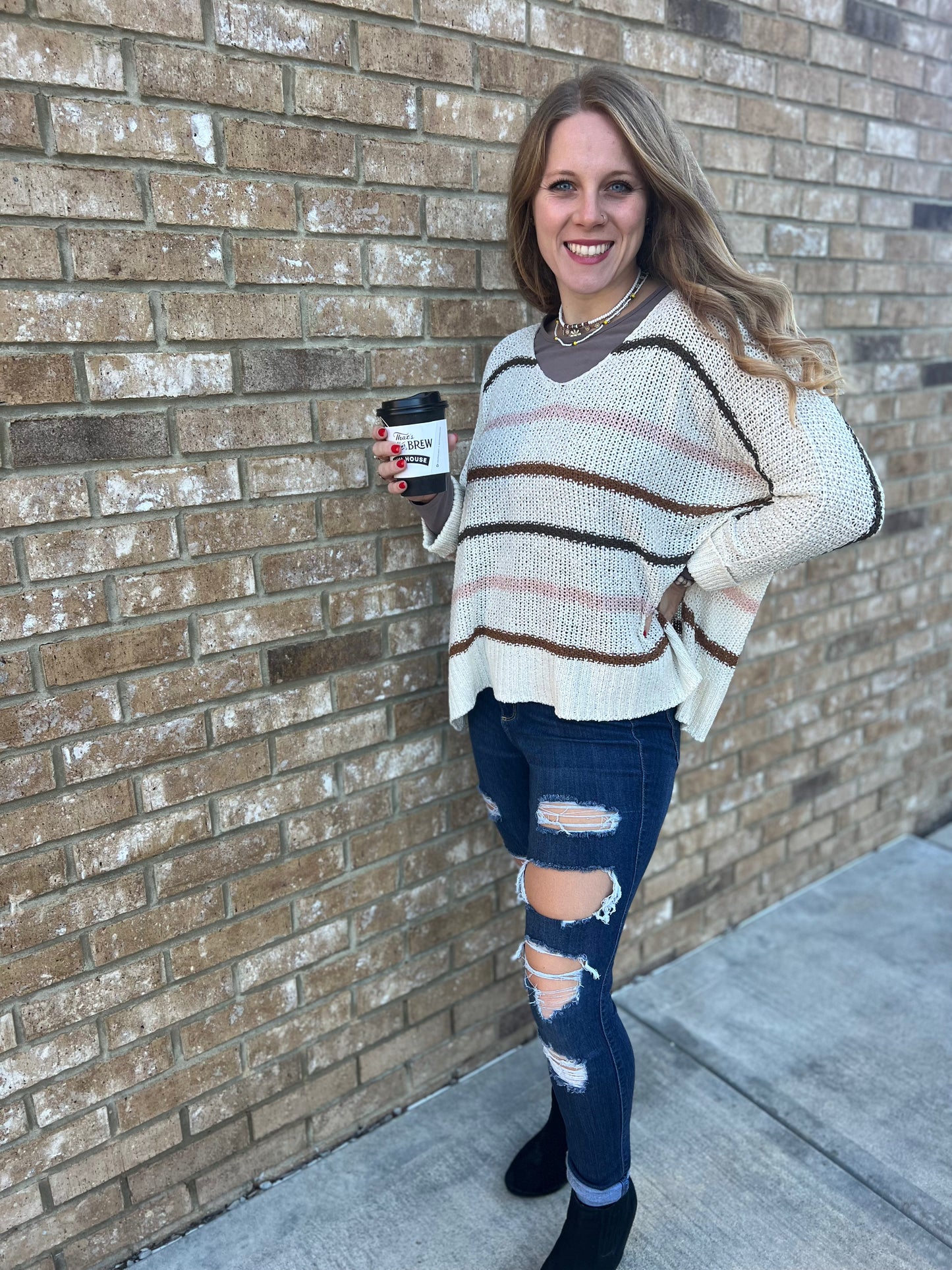 Eyes on you multi color stripe sweater