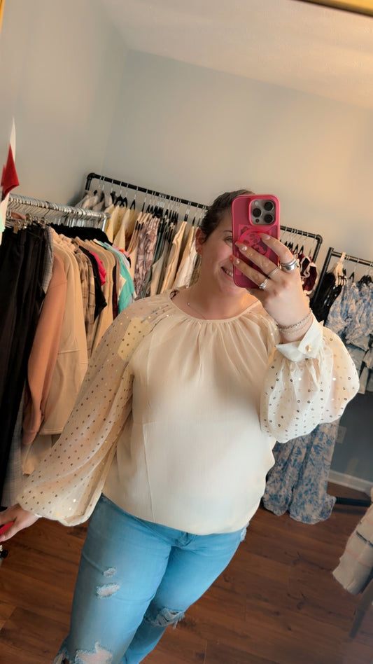 Sequin Long Balloon Sleeve Chiffon Blouse