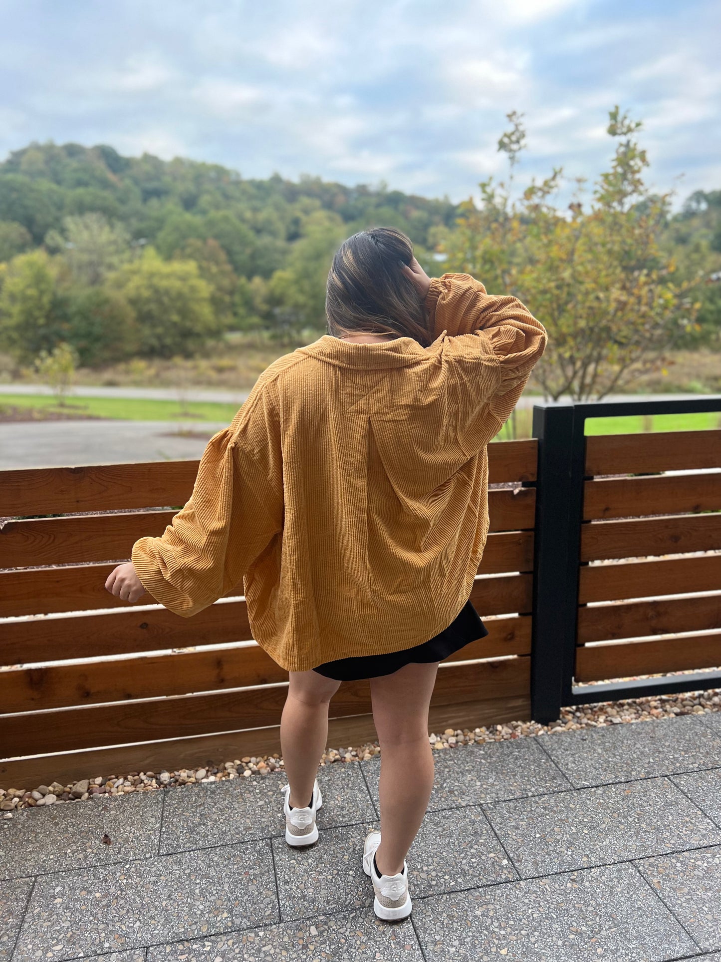 Changing the Game Puff Sleeve Shacket Mustard