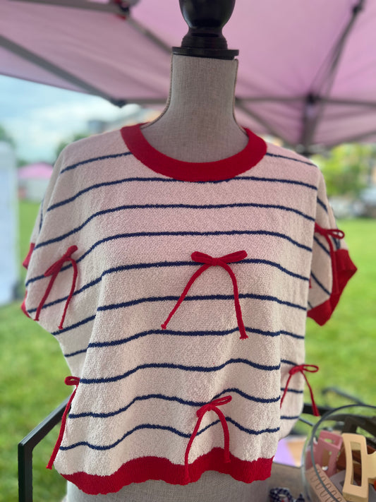 Bow striped sweater top