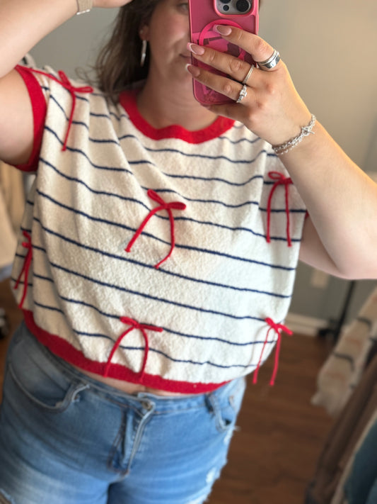 Bow striped sweater top