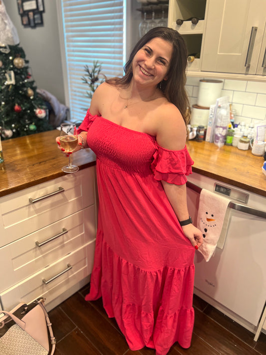 Be Mine Solid Flared Sleeve Long Tiered Dress