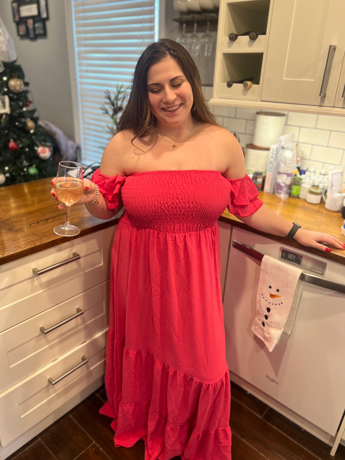 Be Mine Solid Flared Sleeve Long Tiered Dress