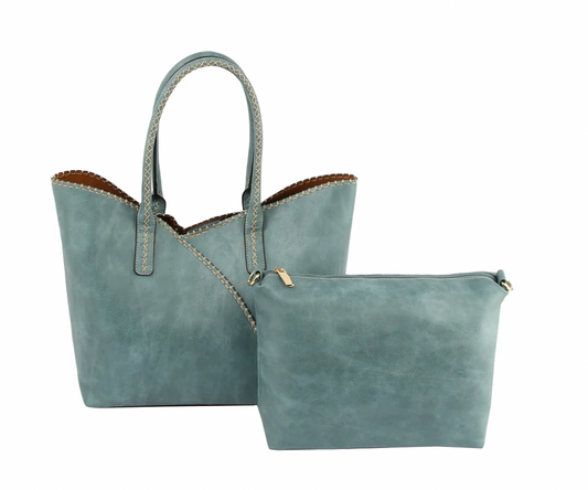 Stitch Trim Detail Shoulder/Tote Set Bag Blue