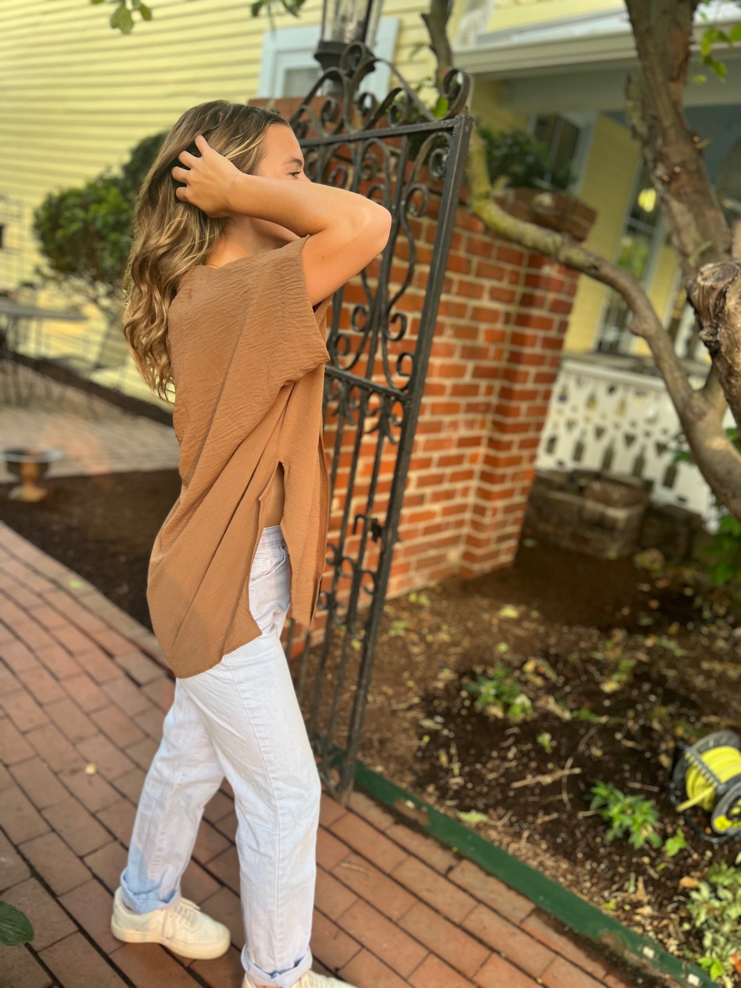 Coffee first button up top