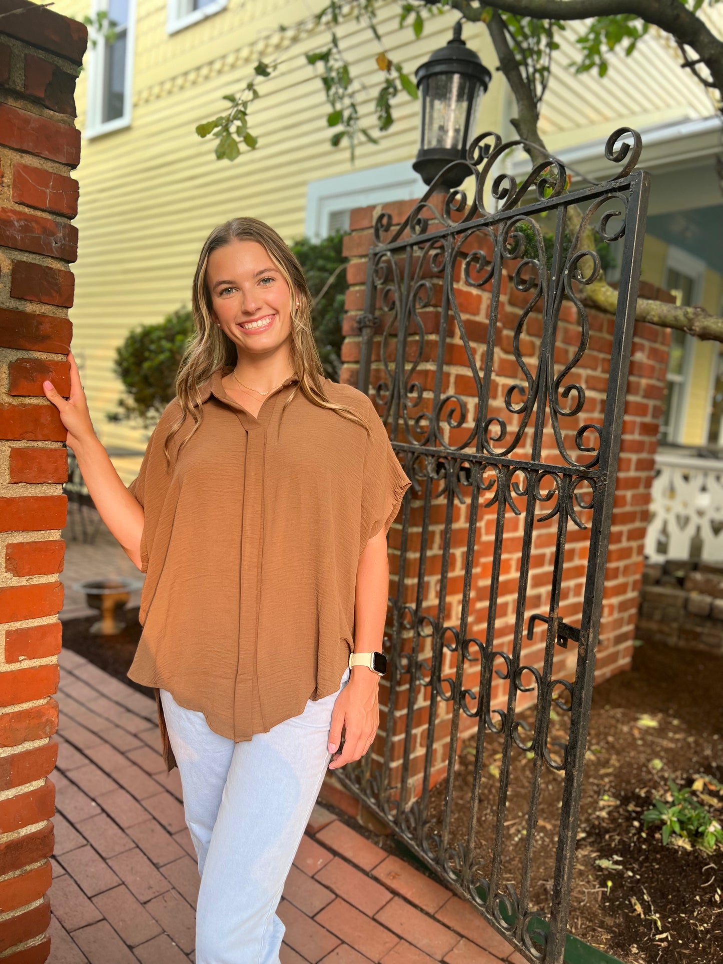 Coffee first button up top