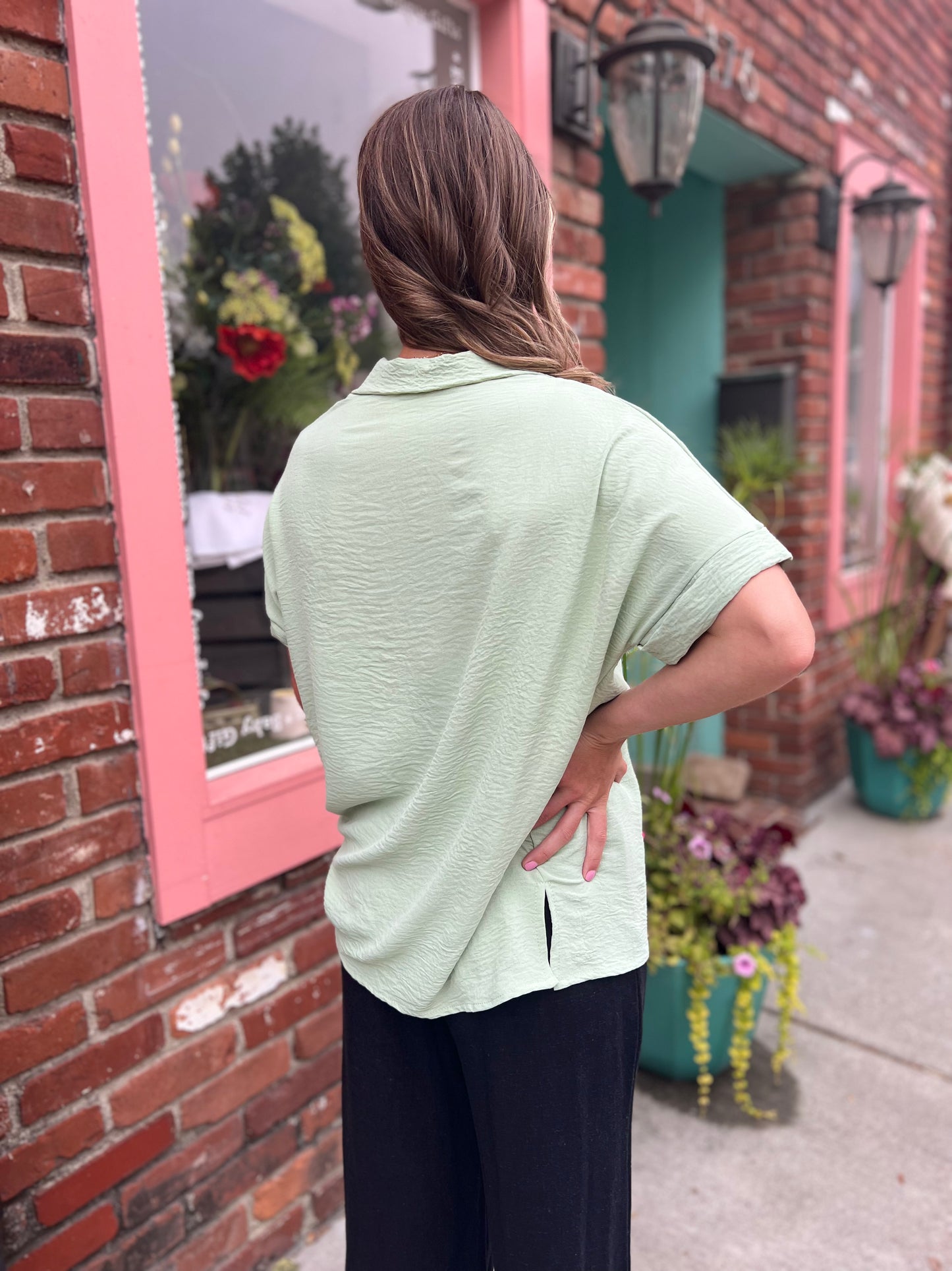 Sage air flow button down blouse