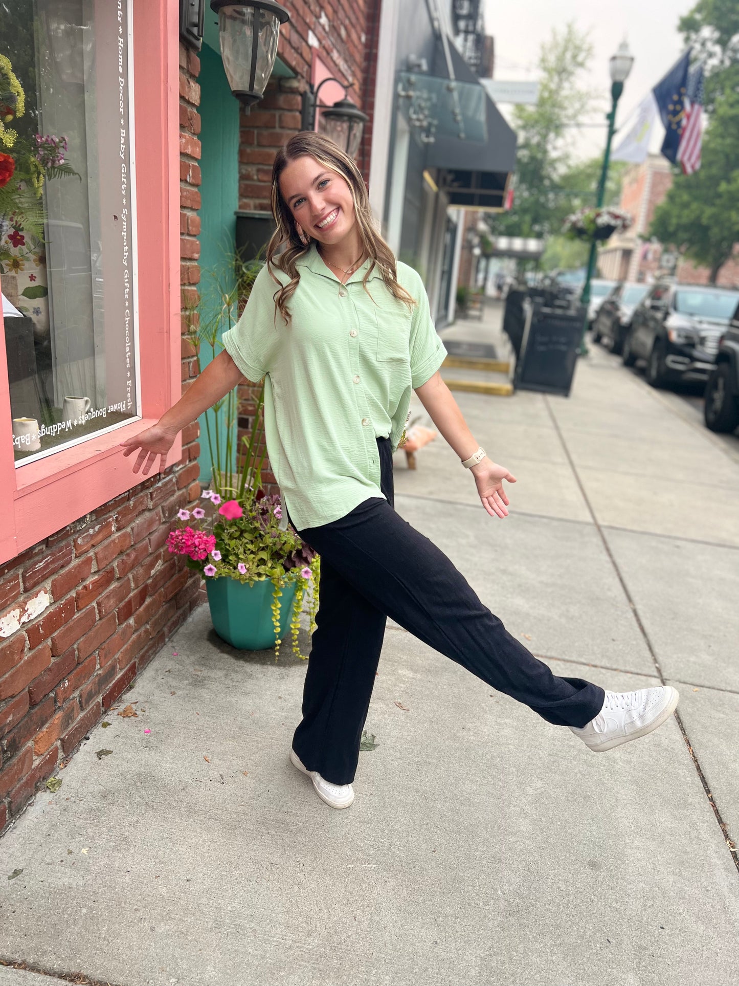 Sage air flow button down blouse