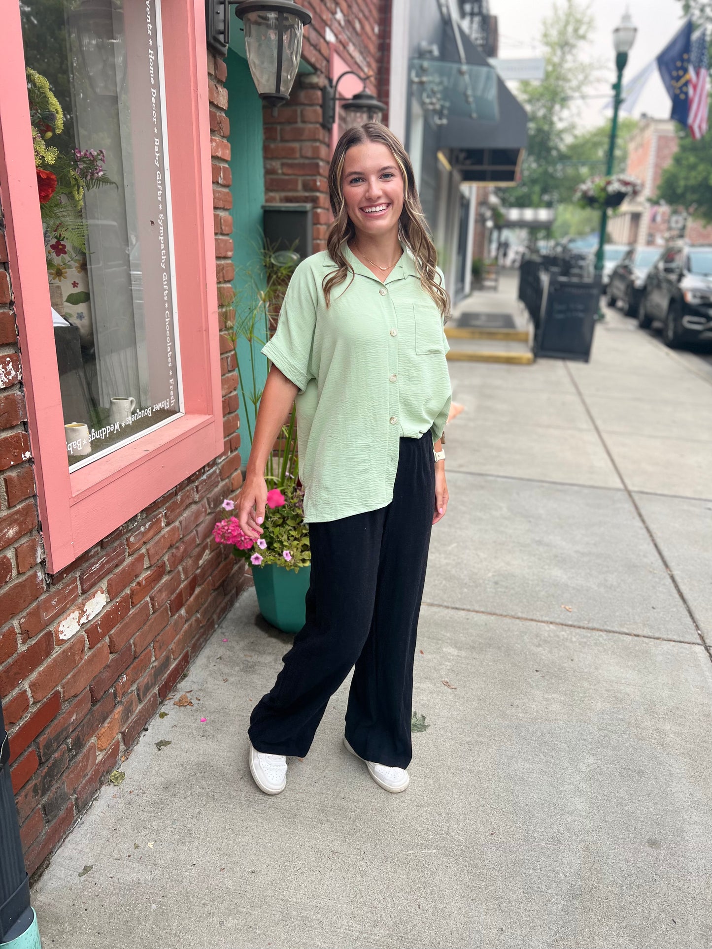 Sage air flow button down blouse